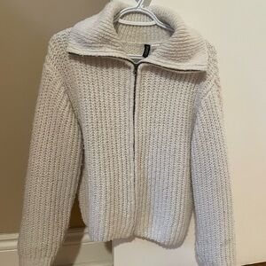 H&M Cream Textured Zip-Up Sweater